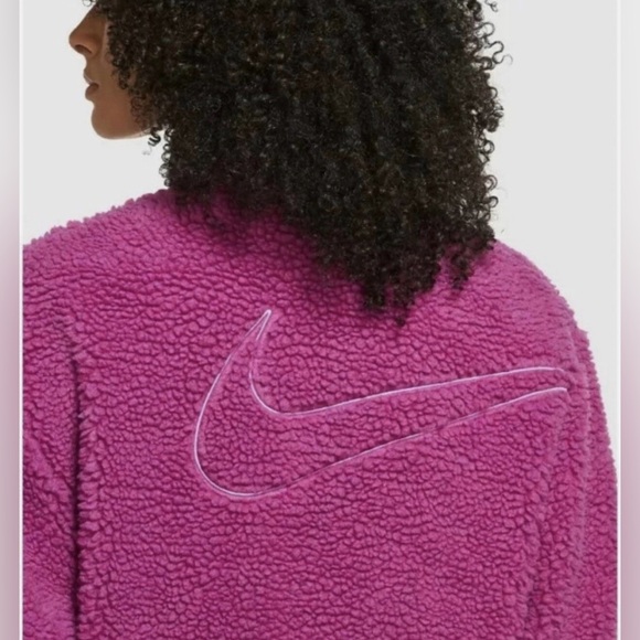 New Nike Sportswear Swoosh Sherpa Jacket Cactus Flower Fuchsia Teddy Jacket  XS - Picture 3 of 14